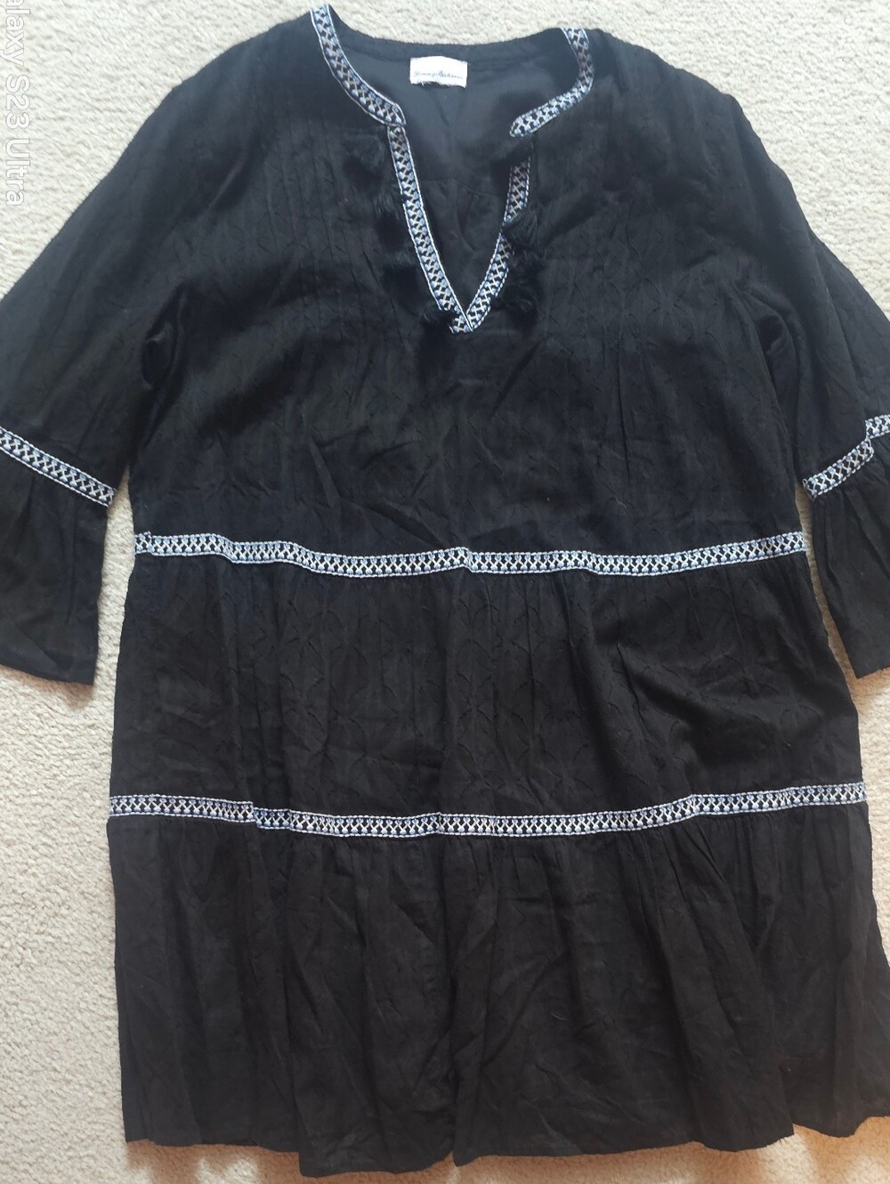 Tommy Bahama Women's Cotton Clip Embroidered Tier Dress featuring bohemian tier - Picture 3 of 13